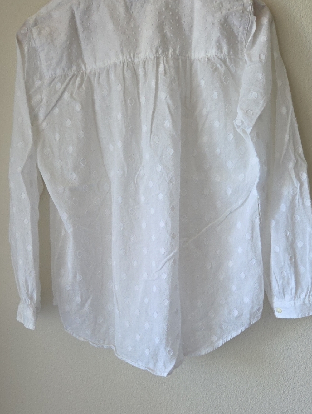 J. Crew White Peasant Blouse 100% Cotton Polka Dot Texture Pattern Sz 8 Flowy - Picture 9 of 13